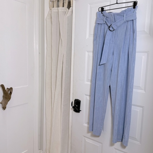 Nine West Womens Blue Melange Paperbag Waist Pants Size 10 Belted High Rise NWT - Picture 2 of 10